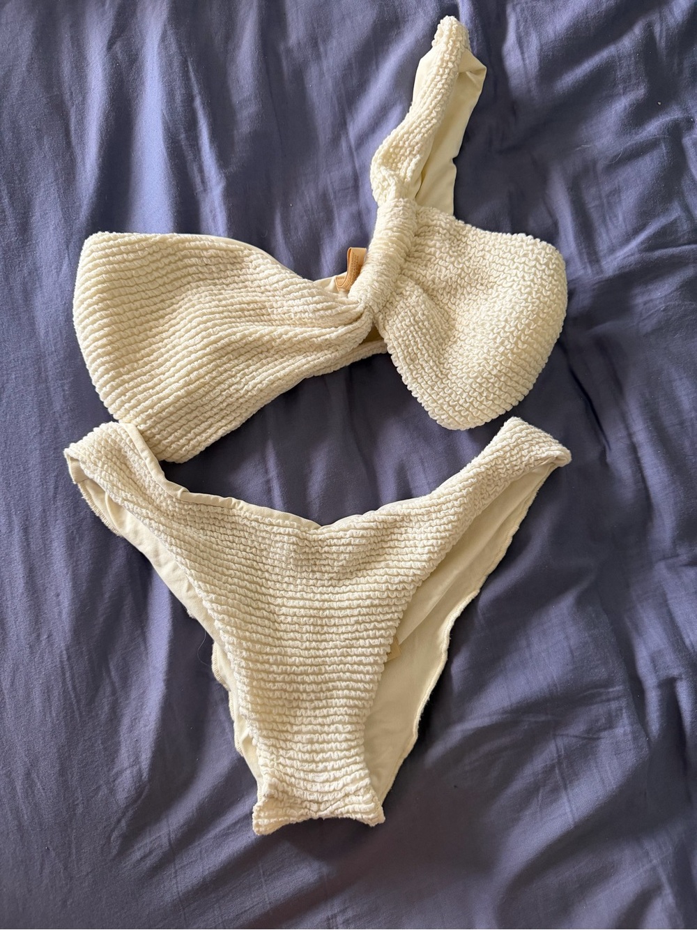 Cream Textured Bandeau Bikini Set - Women's Swim Bikini